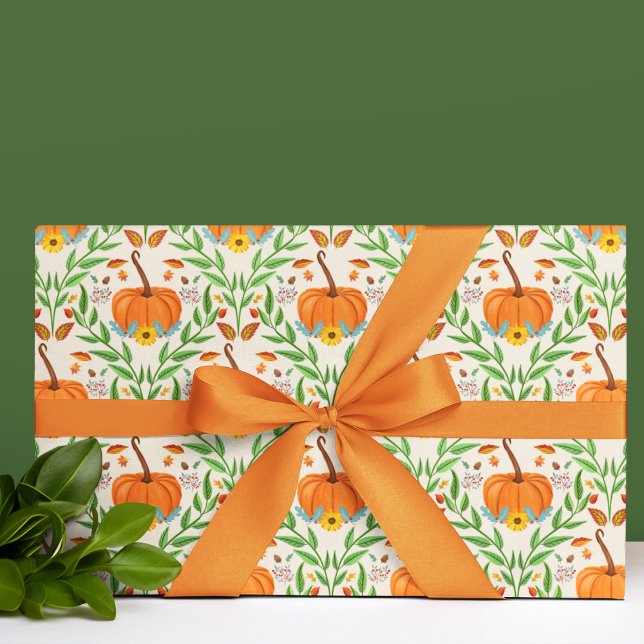 Autumn Pumpkin Botanical Design Wrapping Paper Sheet (Creator Uploaded)