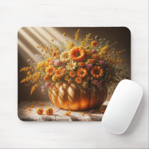 Autumn Pumpkin Bouquet On Lace Tablecloth Mouse Mat
