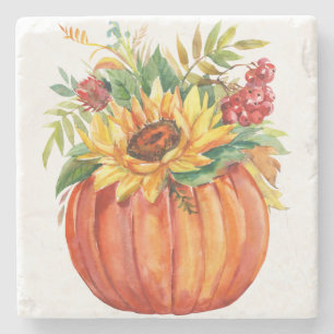 Autumn Pumpkin Bouquet Stone Coaster