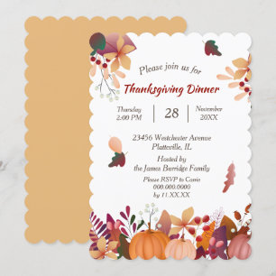 Autumn Pumpkin Bouquet Thanksgiving Dinner Invitation