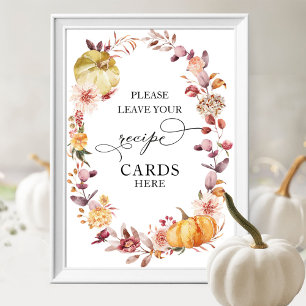 Autumn Pumpkin Bridal Shower Recipe Card Sign