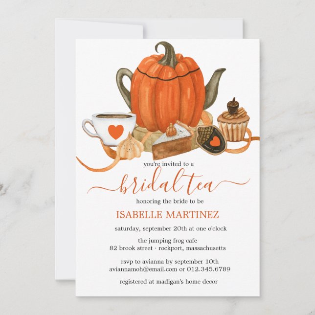 Autumn Pumpkin Bridal Shower Tea Invitation (Front)