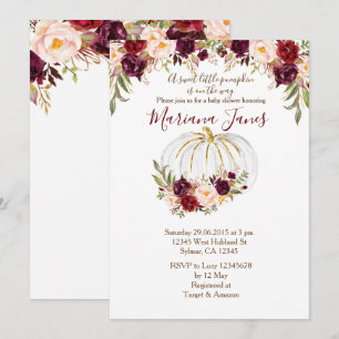 Autumn Pumpkin & Burgundy Floral Baby Shower Invitation