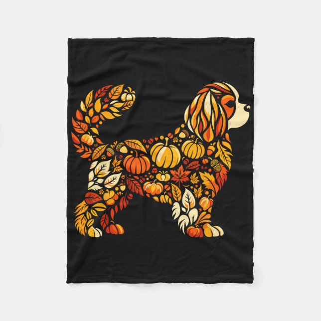 Autumn Pumpkin Cavalier King Charles Spaniel Thank Fleece Blanket (Front)