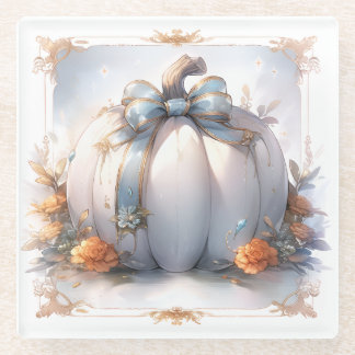 Autumn Pumpkin Coasters in Dusty Blue and Orange