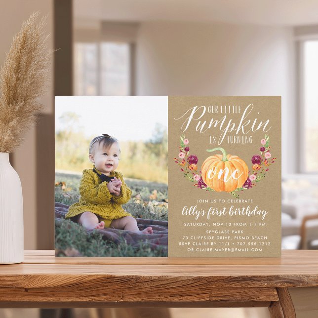 Autumn Pumpkin Custom Age Birthday Party Photo Invitation (Creator Uploaded)