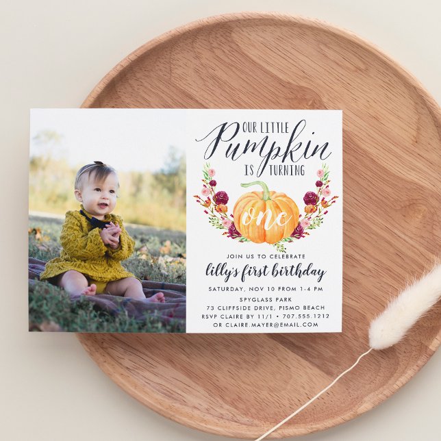 Autumn Pumpkin Custom Age Birthday Party Photo Invitation (Creator Uploaded)