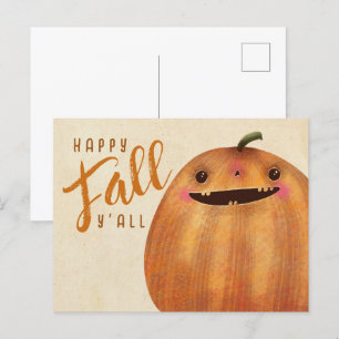 Autumn Pumpkin Cute Halloween Thanksgiving Fall Postcard