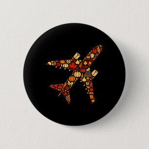 Autumn Pumpkin Fall Aeroplane Thanksgiving Womens 6 Cm Round Badge