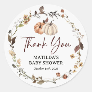 Autumn Pumpkin Fall Baby Shower Thank You Classic Round Sticker
