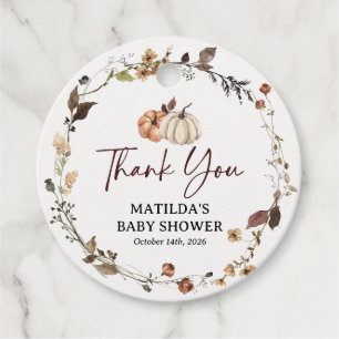 Autumn Pumpkin Fall Baby Shower Thank You Favour Tags
