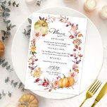 Autumn Pumpkin Fall Bridal Shower Menu For Plate Invitation<br><div class="desc">Lovely autumn leaves wreath, watercolor pumpkin fall-themed bridal shower menu for plate. Easy to personalise with your details. Please get in touch with me via chat if you have questions about the artwork or need customisation. PLEASE NOTE: For assistance on orders, shipping, product information, etc., contact Zazzle Customer Care directly....</div>