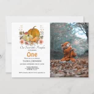 Autumn pumpkin fall first birthday party invitation