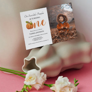 Autumn pumpkin fall first birthday party invitation
