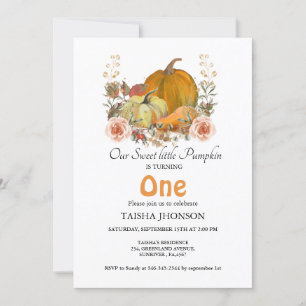 Autumn pumpkin fall first birthday party invitation
