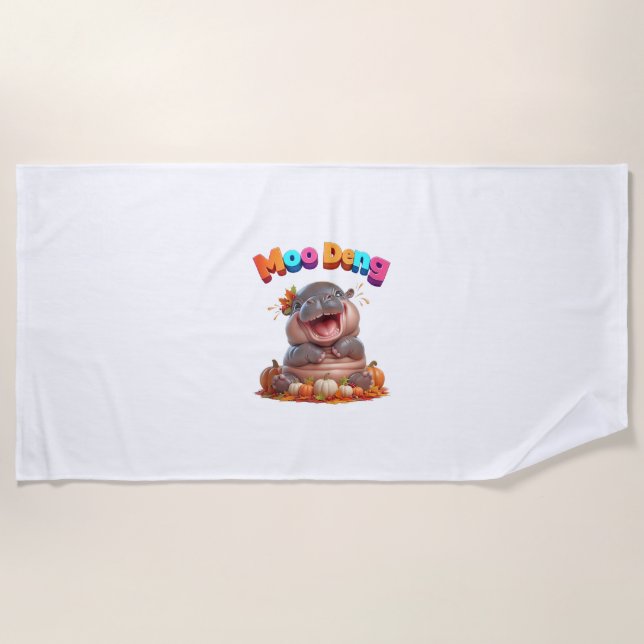 Autumn Pumpkin Fall Foliage Festival! MOO DENG Bab Beach Towel (Front)