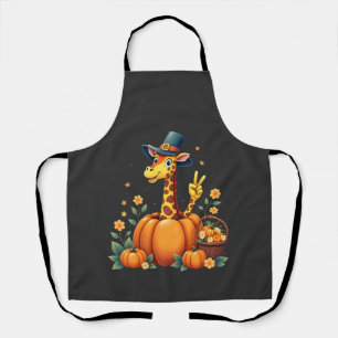 Autumn Pumpkin Fall Giraffe Thanksgiving Womens Me Apron