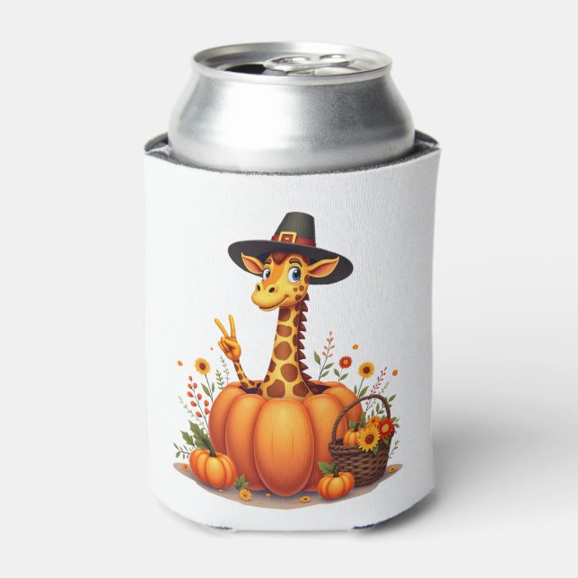 Autumn Pumpkin Fall Giraffe Thanksgiving Womens Me Can Cooler (Can Front)