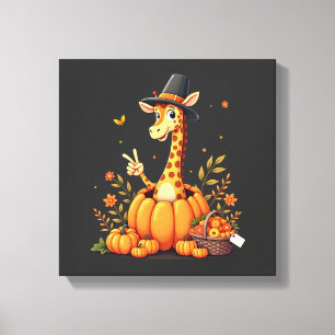 Autumn Pumpkin Fall Giraffe Thanksgiving Womens Me Canvas Print