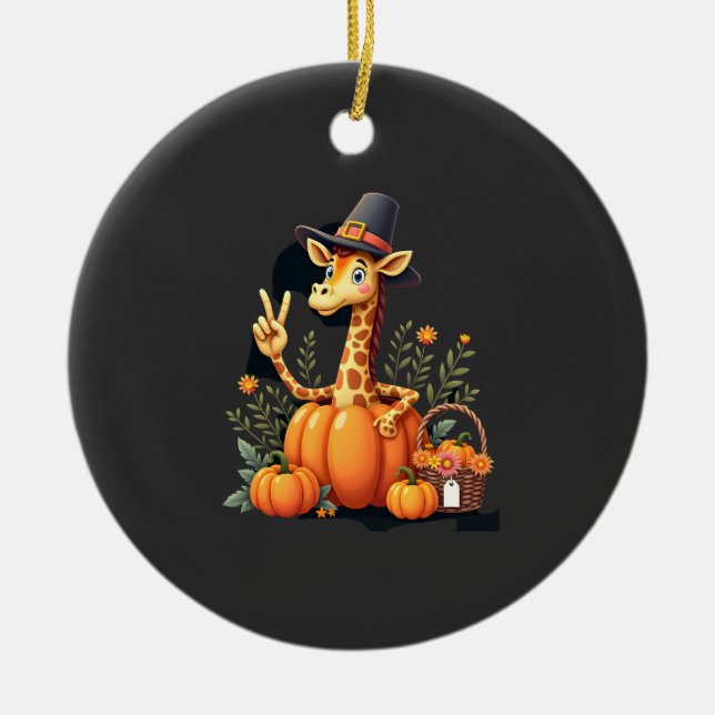 Autumn Pumpkin Fall Giraffe Thanksgiving Womens Me Ceramic Tree Decoration (Front)