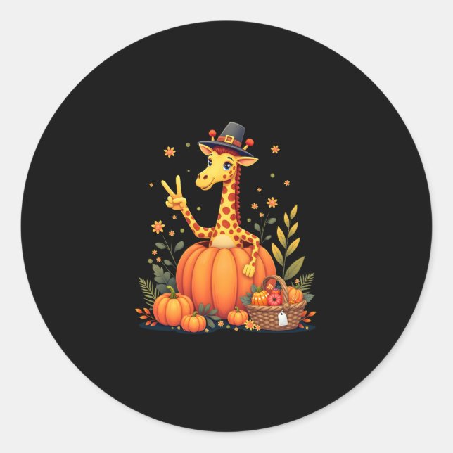 Autumn Pumpkin Fall Giraffe Thanksgiving Womens Me Classic Round Sticker (Front)