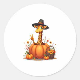 Autumn Pumpkin Fall Giraffe Thanksgiving Womens Me Classic Round Sticker