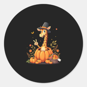 Autumn Pumpkin Fall Giraffe Thanksgiving Womens Me Classic Round Sticker