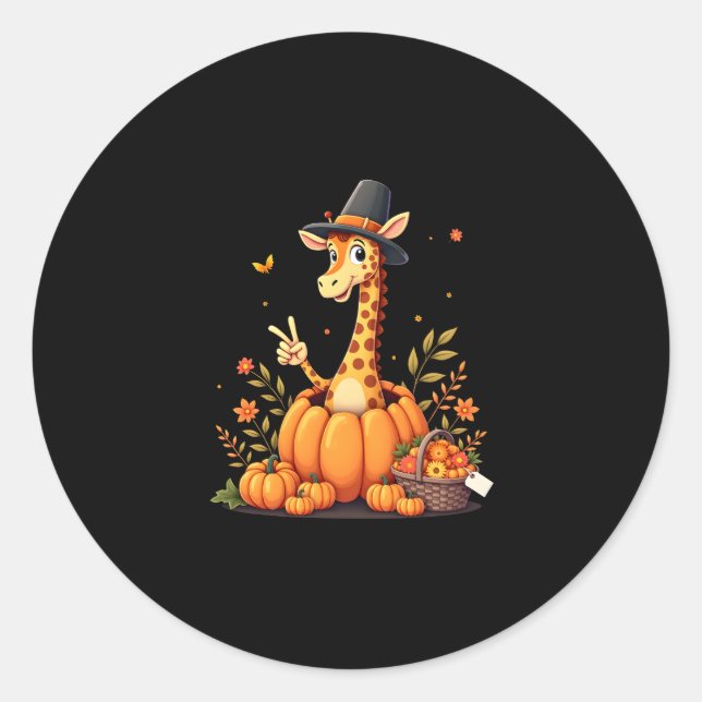 Autumn Pumpkin Fall Giraffe Thanksgiving Womens Me Classic Round Sticker (Front)