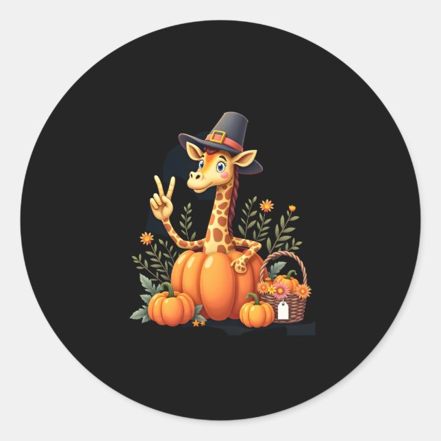 Autumn Pumpkin Fall Giraffe Thanksgiving Womens Me Classic Round Sticker (Front)