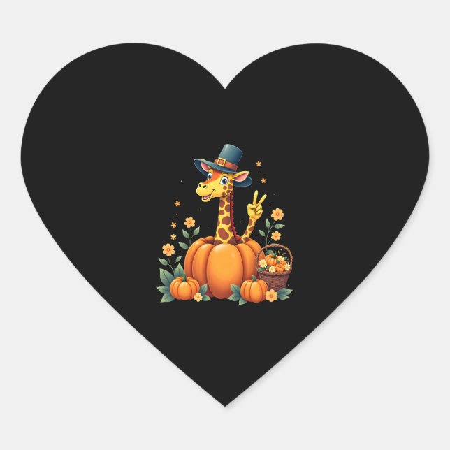 Autumn Pumpkin Fall Giraffe Thanksgiving Womens Me Heart Sticker (Front)
