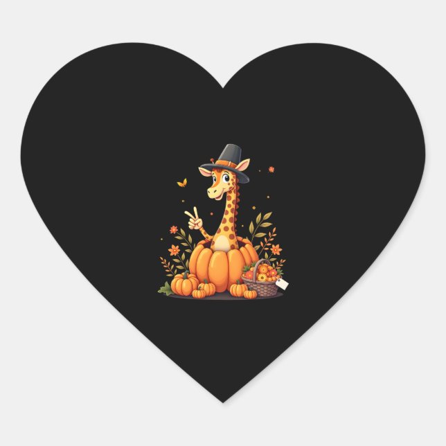 Autumn Pumpkin Fall Giraffe Thanksgiving Womens Me Heart Sticker (Front)