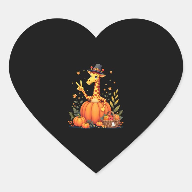 Autumn Pumpkin Fall Giraffe Thanksgiving Womens Me Heart Sticker (Front)