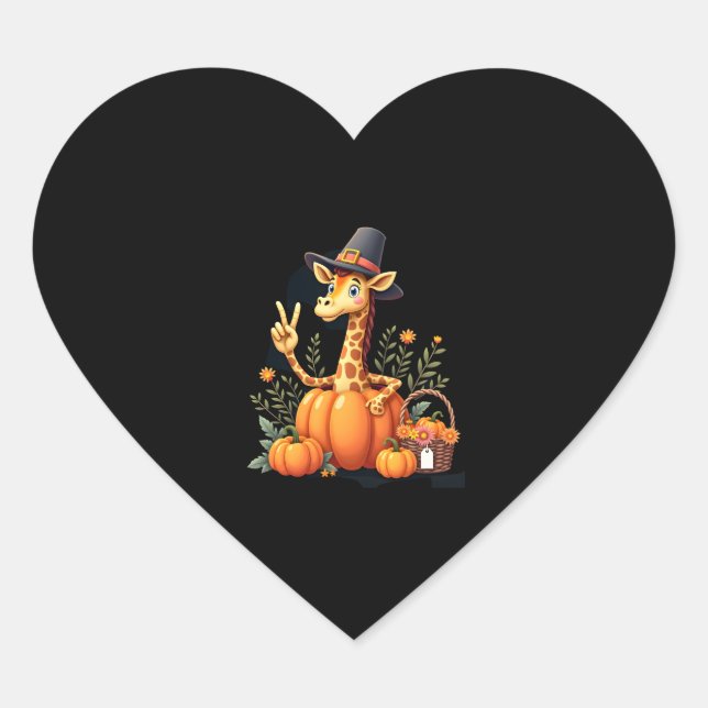 Autumn Pumpkin Fall Giraffe Thanksgiving Womens Me Heart Sticker (Front)