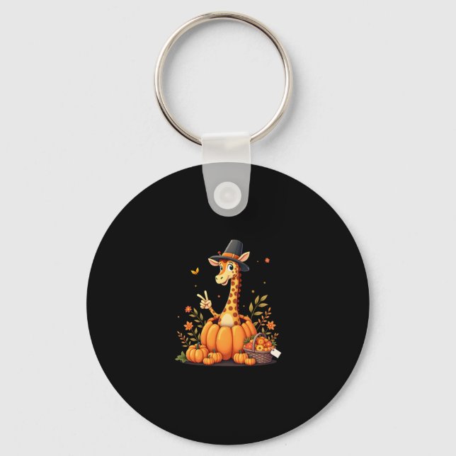 Autumn Pumpkin Fall Giraffe Thanksgiving Womens Me Key Ring (Front)