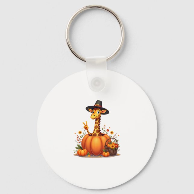 Autumn Pumpkin Fall Giraffe Thanksgiving Womens Me Key Ring (Front)