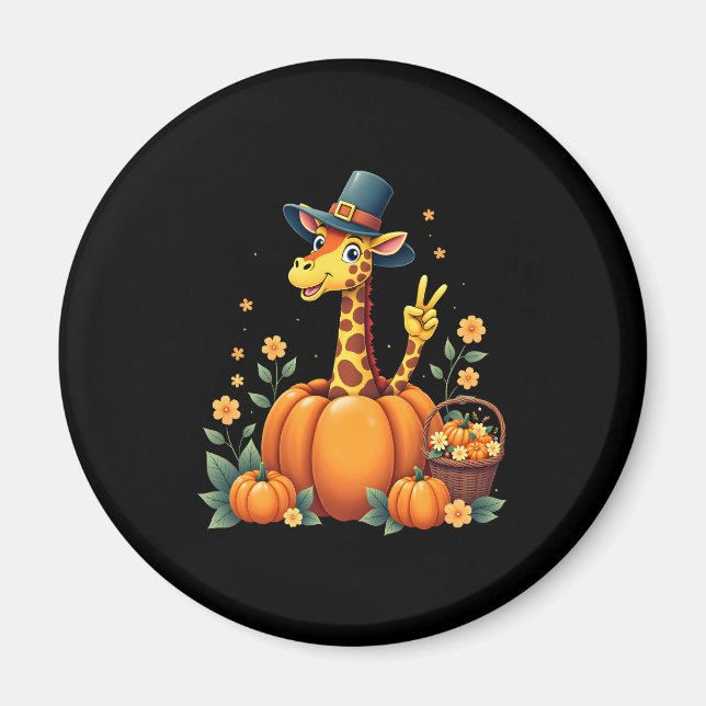 Autumn Pumpkin Fall Giraffe Thanksgiving Womens Me Magnet (Front)