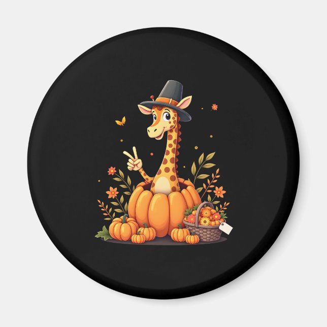 Autumn Pumpkin Fall Giraffe Thanksgiving Womens Me Magnet (Front)