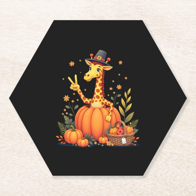 Autumn Pumpkin Fall Giraffe Thanksgiving Womens Me Paper Coaster (Front)
