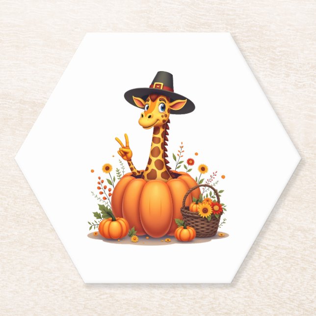 Autumn Pumpkin Fall Giraffe Thanksgiving Womens Me Paper Coaster (Front)