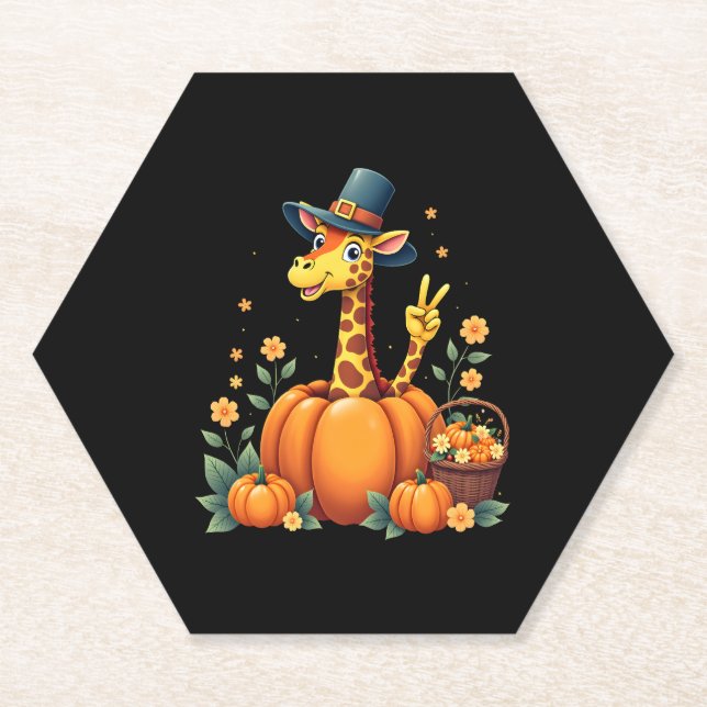 Autumn Pumpkin Fall Giraffe Thanksgiving Womens Me Paper Coaster (Front)