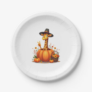Autumn Pumpkin Fall Giraffe Thanksgiving Womens Me Paper Plate