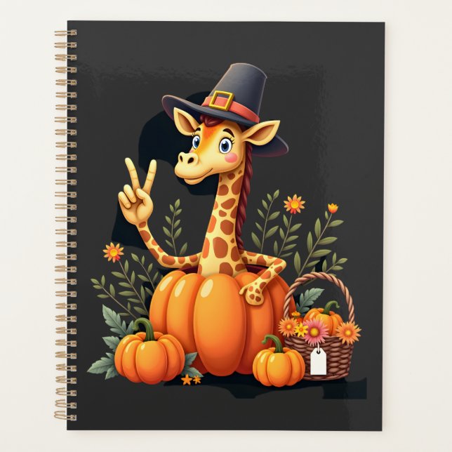 Autumn Pumpkin Fall Giraffe Thanksgiving Womens Me Planner (Front)