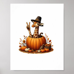 Autumn Pumpkin Fall Giraffe Thanksgiving Womens Me Poster