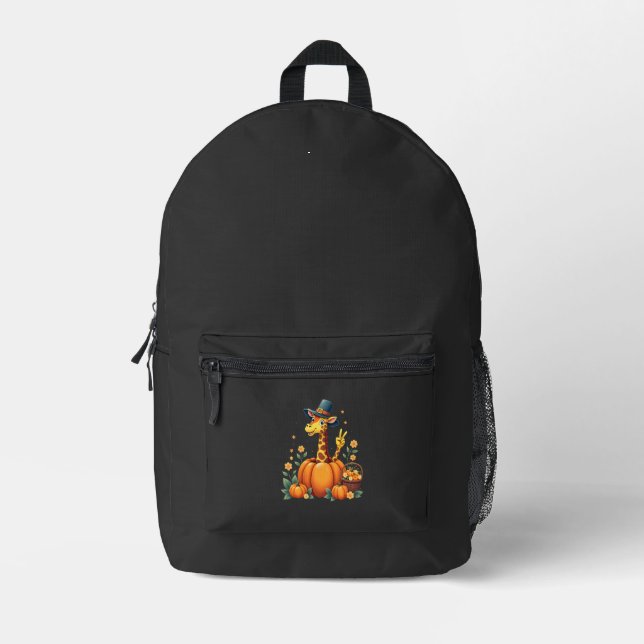 Autumn Pumpkin Fall Giraffe Thanksgiving Womens Me Printed Backpack (Front)
