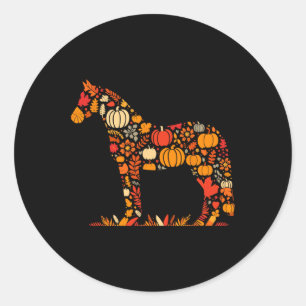 Autumn Pumpkin Fall Horse Thanksgiving Womens Mens Classic Round Sticker