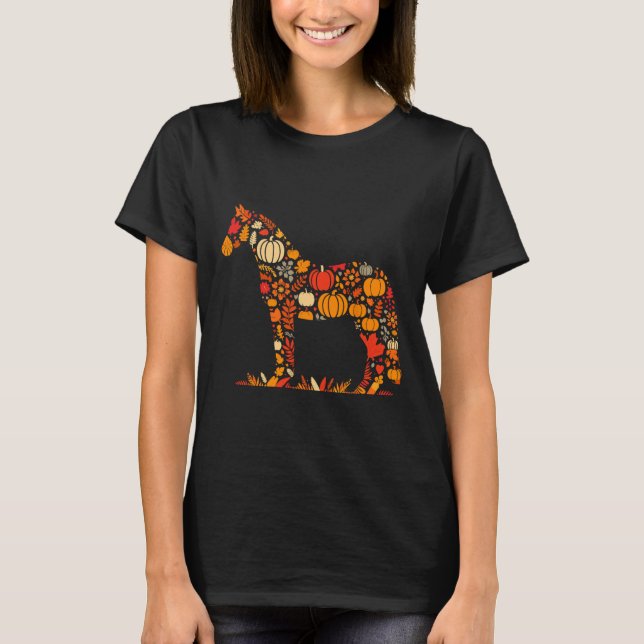 Autumn Pumpkin Fall Horse Thanksgiving Womens Mens T-Shirt (Front)