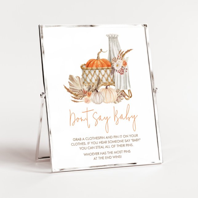 Autumn Pumpkin Fall in Love Don't Say Baby Poster (Boho Orange Pumpkin Baby Shower Don't Say Baby Sign)