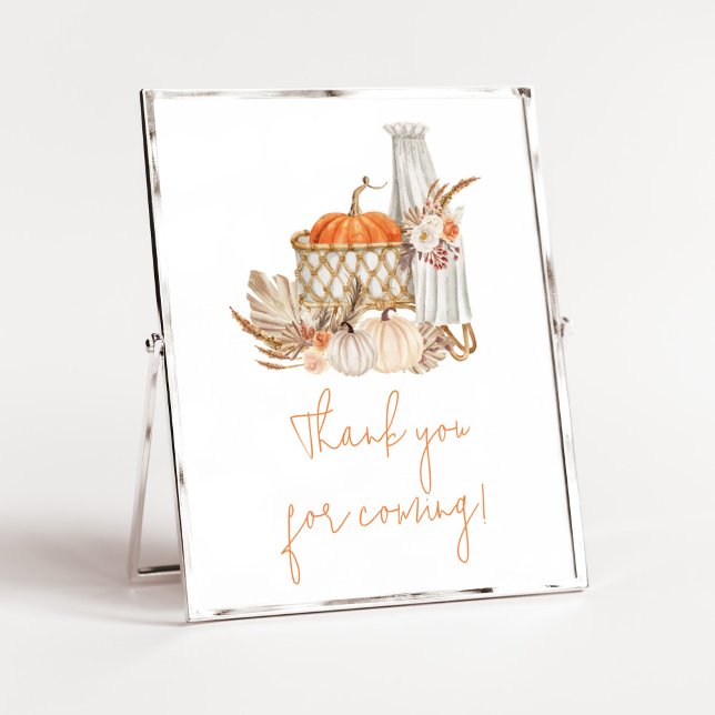 Autumn Pumpkin Fall in Love Thank you for Coming Poster (Boho Orange Pumpkin Baby Shower Thank you for Coming Sign)