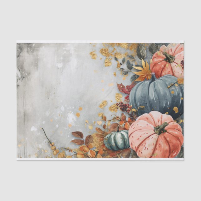 Autumn Pumpkin Fall Leaves Rustic Decoupage Tissue Paper (Front)