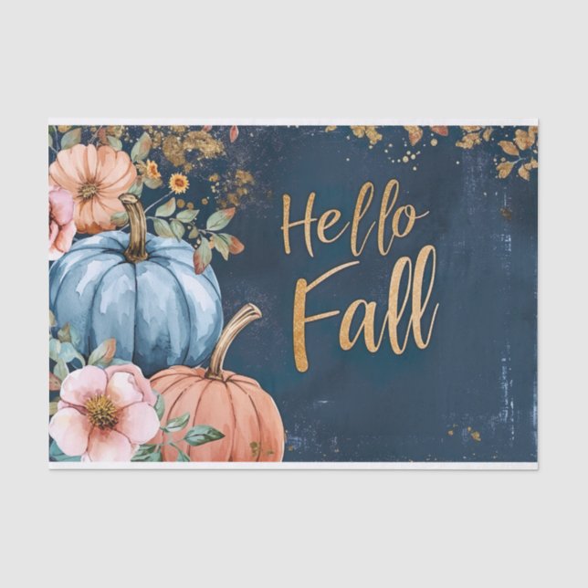 Autumn Pumpkin Fall Leaves Rustic Decoupage Tissue Paper (Front)